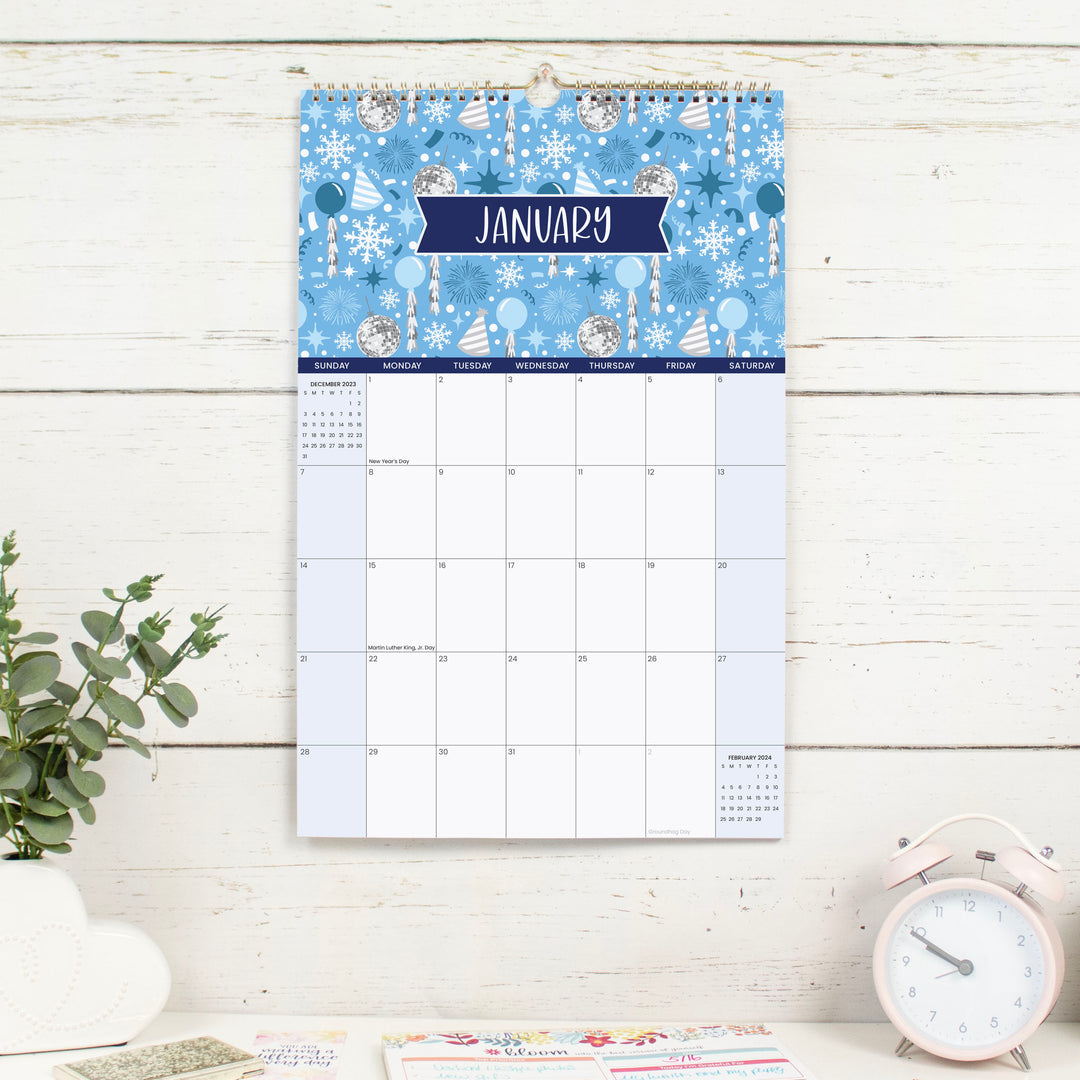 2024 Hanging Calendar, 11" x 17", Holiday Icons