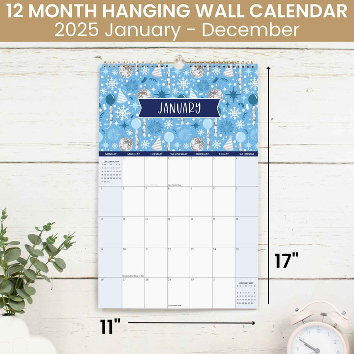 2025 Hanging Calendar, 11" x 17", Holiday Icons