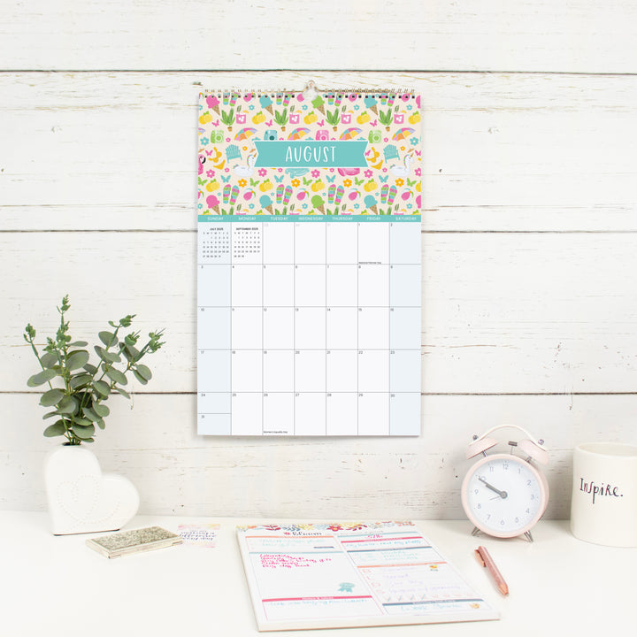 2025 Hanging Calendar, 11" x 17", Holiday Icons