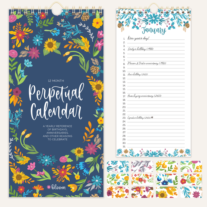 Perpetual Calendar, 5" x 10", Seasonal Florals