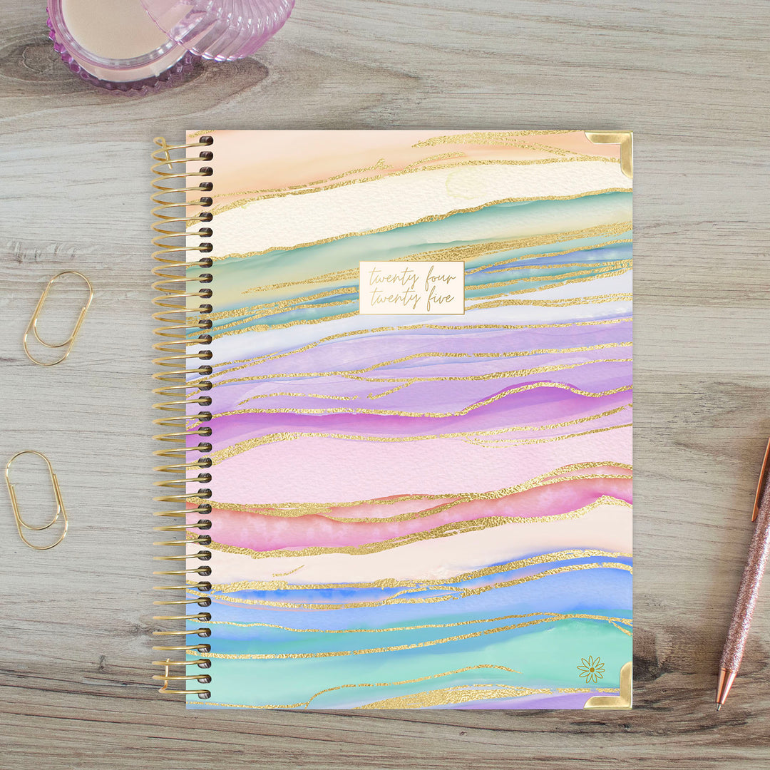 2024-25 Hard Cover Planner, 8.5" x 11", Watercolor Waves
