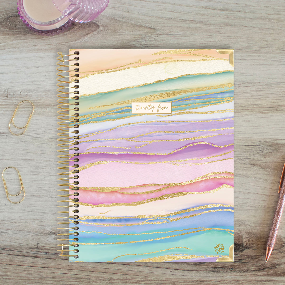 2025 Hard Cover Planner, 8.5" x 11", Watercolor Waves