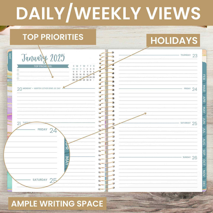 2025 Soft Cover Planner, 5.5" x 8.25", Watercolor Waves