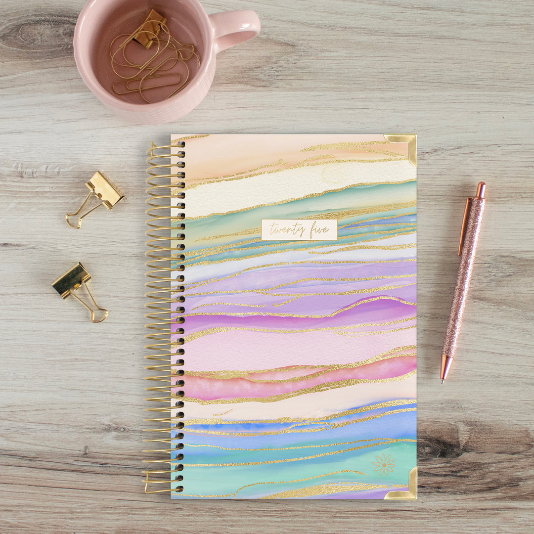 2025 Hard Cover Planner, 5.5" x 8.25", Watercolor Waves