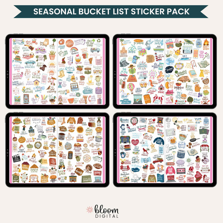 Digital Planner Stickers, Seasonal Bucket Lists
