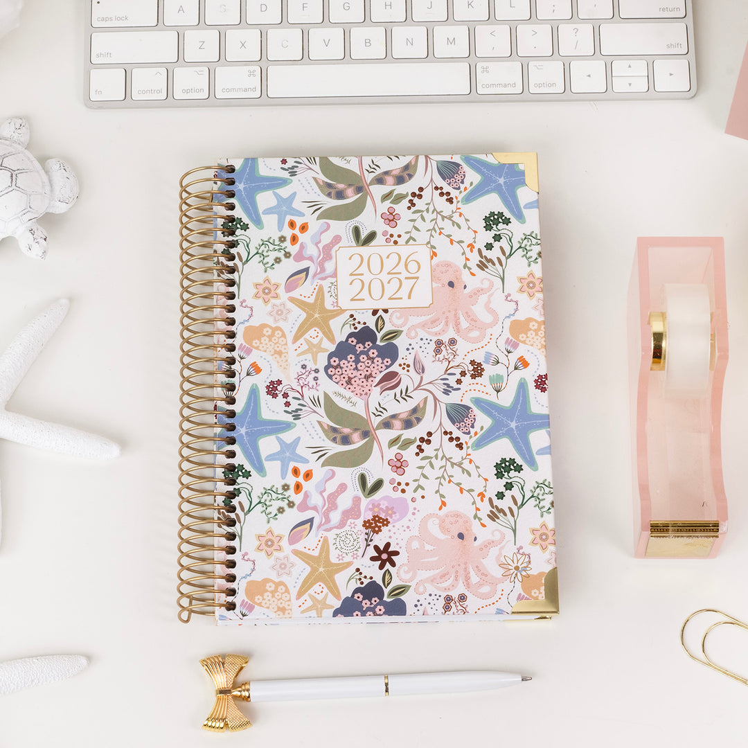 2026-27 Hard Cover Planner, 5.5" x 8.25" | Seaside Whimsy - bloom daily planners