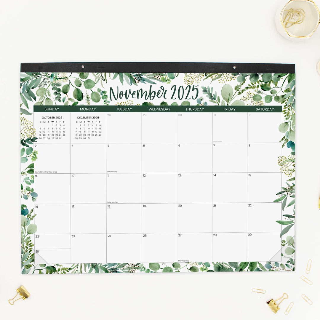 2025-26 Desk & Wall Calendar, 16" x 21", Greenery