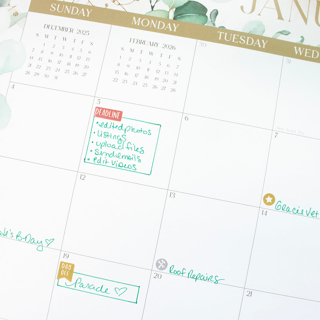 2026 Desk & Wall Calendar, 16" x 21", Greenery