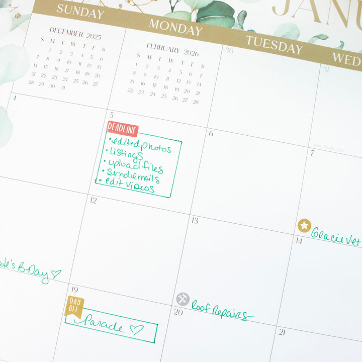2026 Desk & Wall Calendar, 16" x 21", Greenery