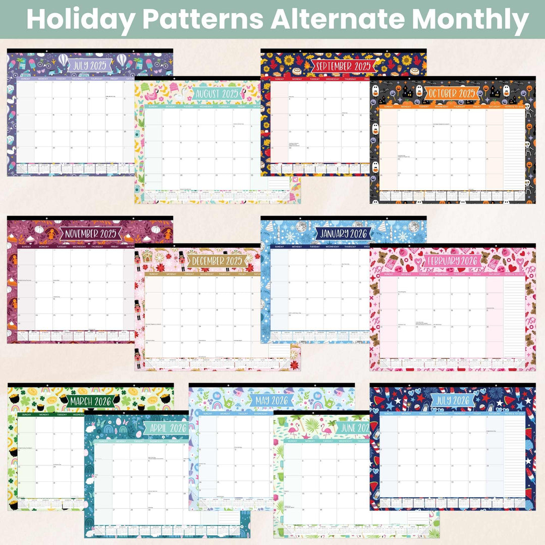 2025-26 Desk & Wall Calendar, 16" x 21", Holiday Icons