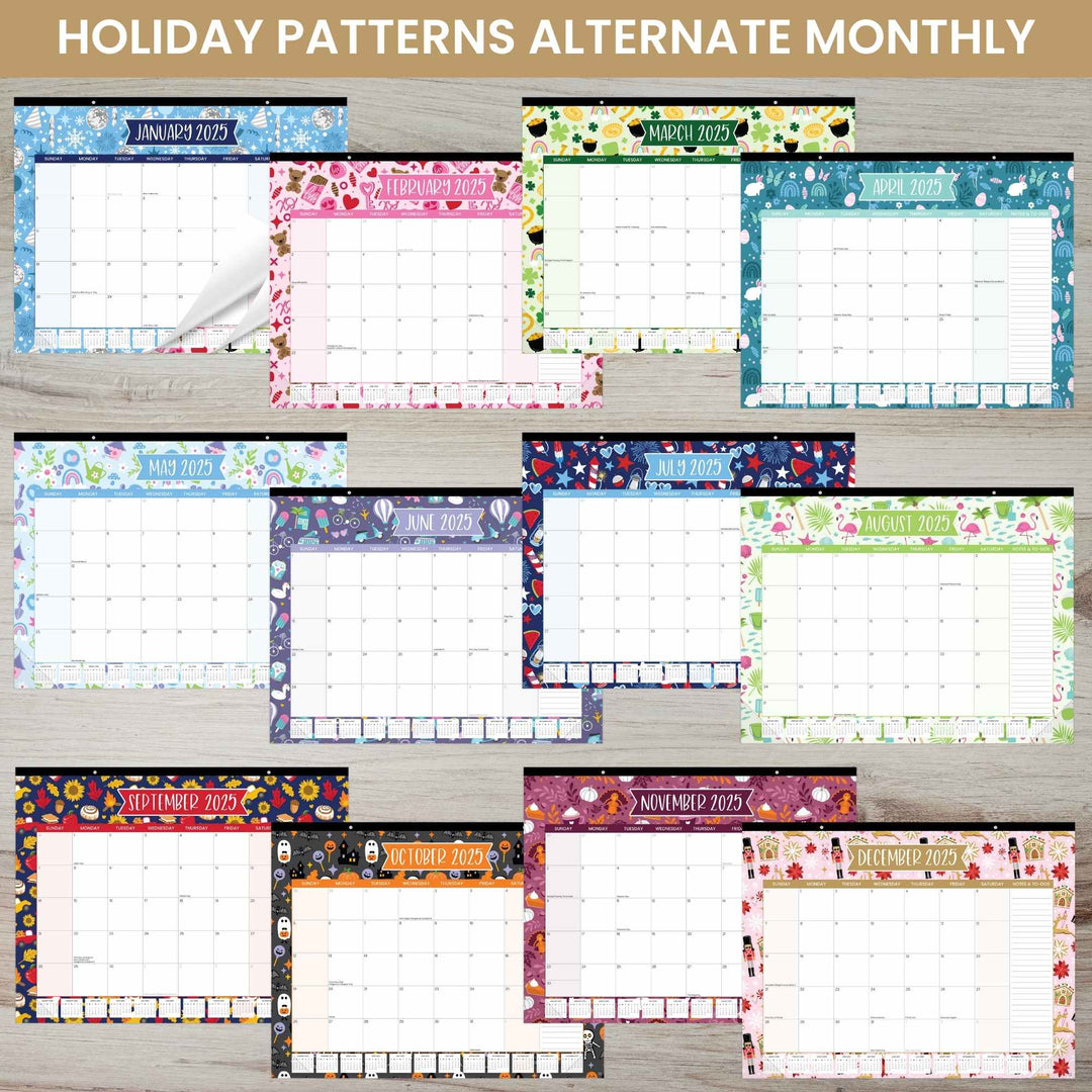 2025 Desk Calendar, 16" x 21", Holiday Icons