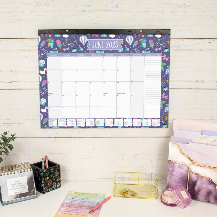 2025 Desk Calendar, 16" x 21", Holiday Icons