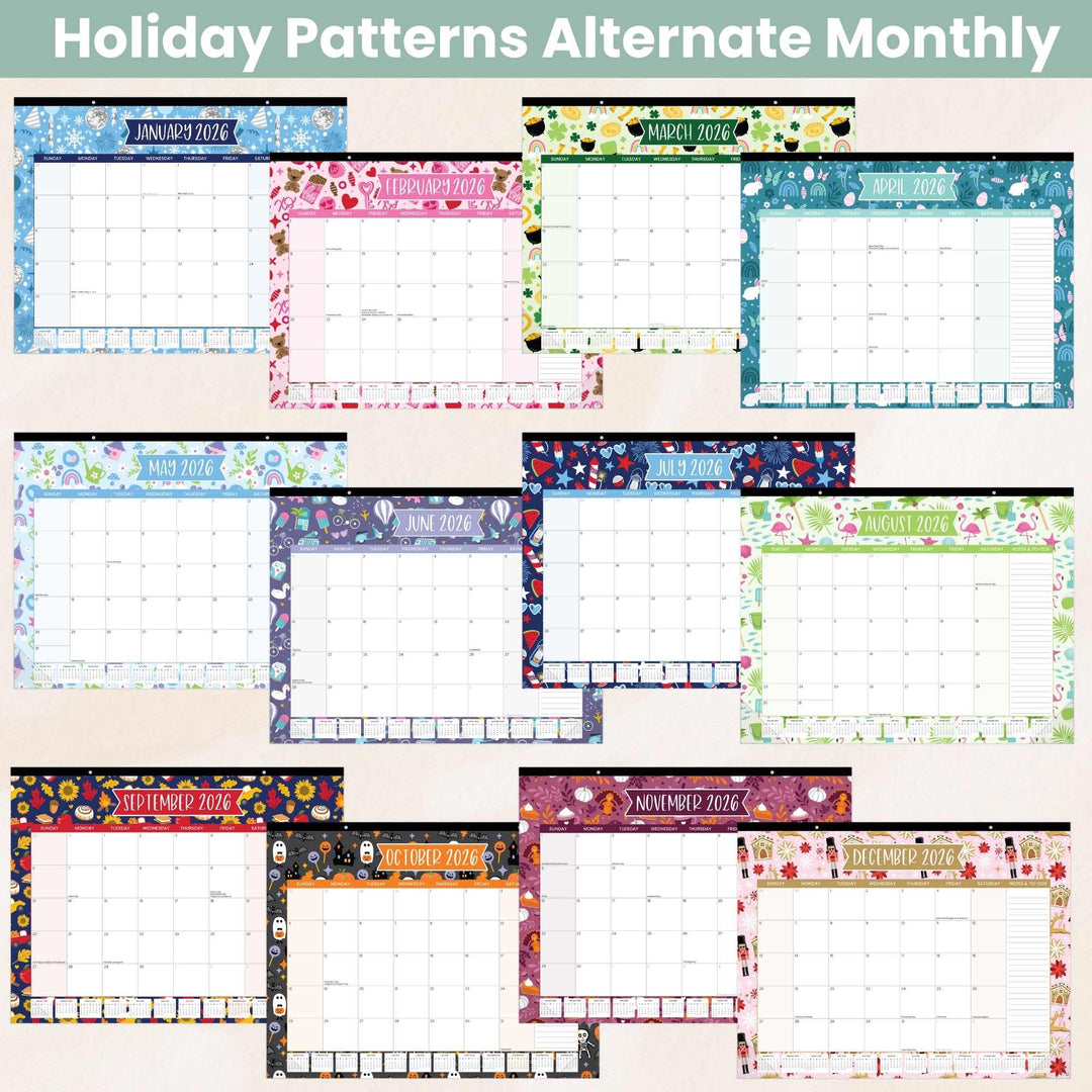 2026 Desk & Wall Calendar, 16" x 21", Holiday Icons