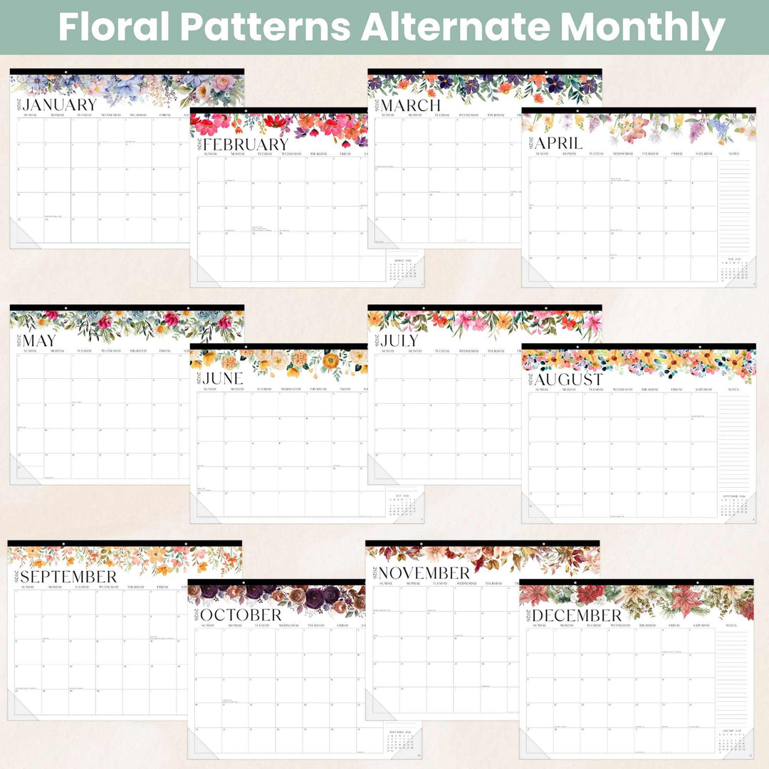 2026 Desk & Wall Calendar, 16" x 21", Seasonal Florals