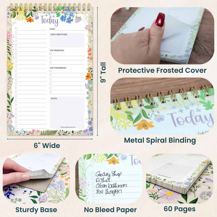 Spiral-Bound Daily To-Do List Pad, 6" x 9", Garden Party