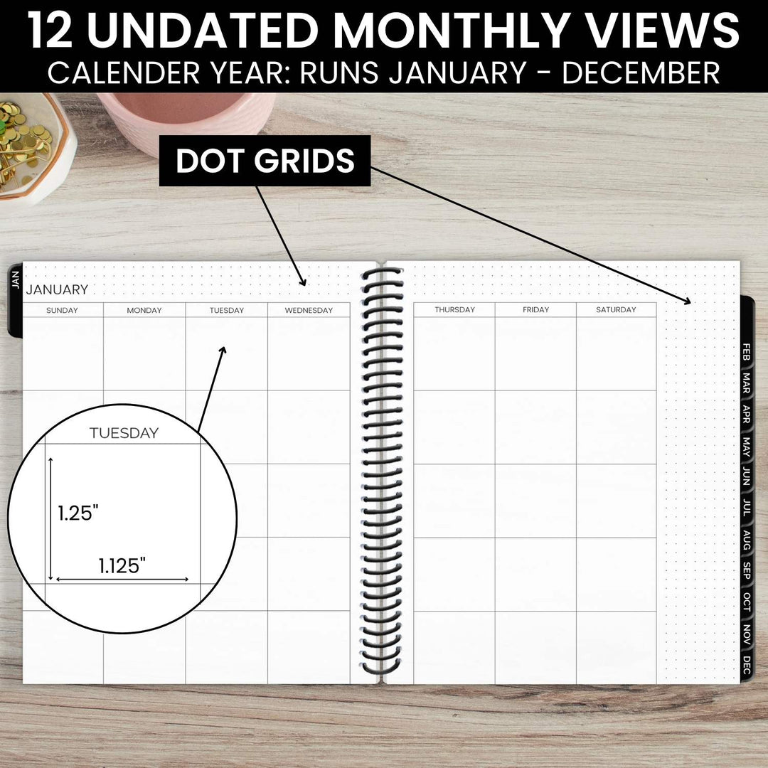 Undated Dot Journaling Planner & Calendar, Dots