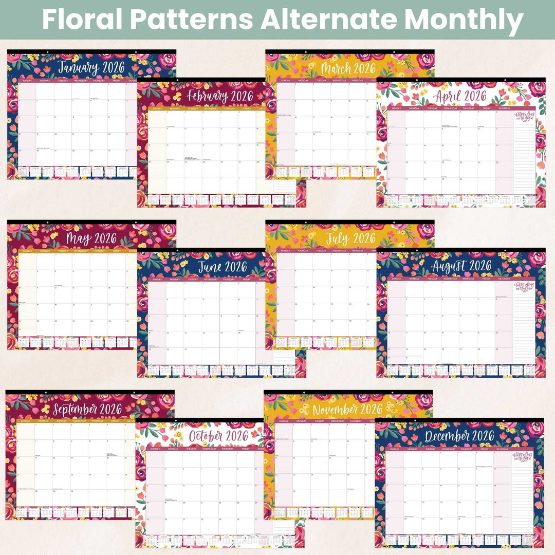 2026 Desk & Wall Calendar, 16" x 21", Vintage Floral