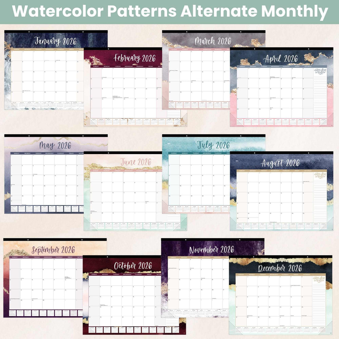 2026 Desk & Wall Calendar, 16" x 21", Watercolor