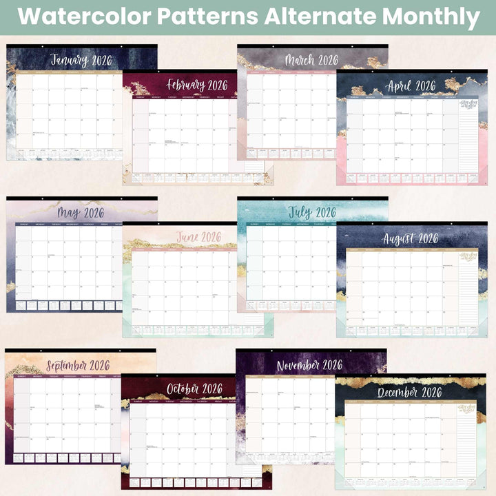 2026 Desk & Wall Calendar, 16" x 21", Watercolor