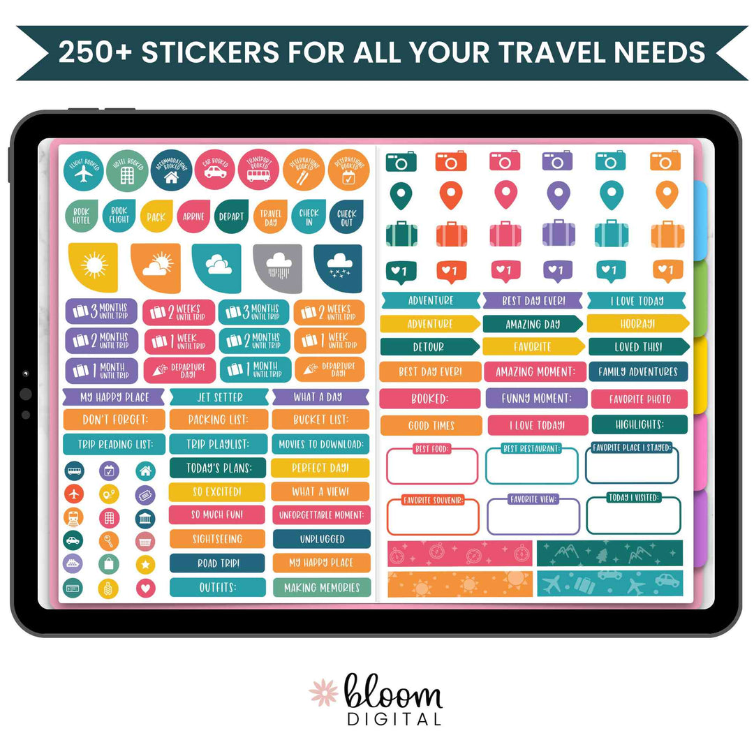 Digital Travel Stickers V2 for Digital Planning in GoodNotes - bloom daily  planners