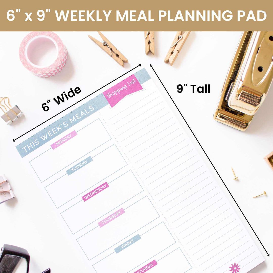 Planning Pad, 6" x 9", Meal Planning Pad with Magnets, Pink & Teal