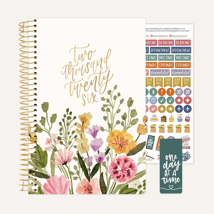 2026 Soft Cover Planner, 5.5" x 8.25", Beige Bouquet