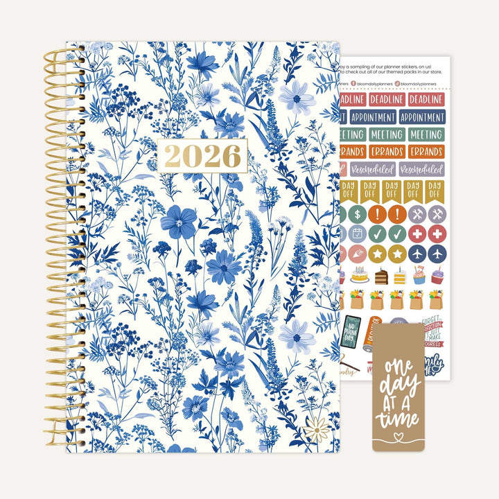 2026 Soft Cover Planner, 5.5" x 8.25", Blue & White Floral