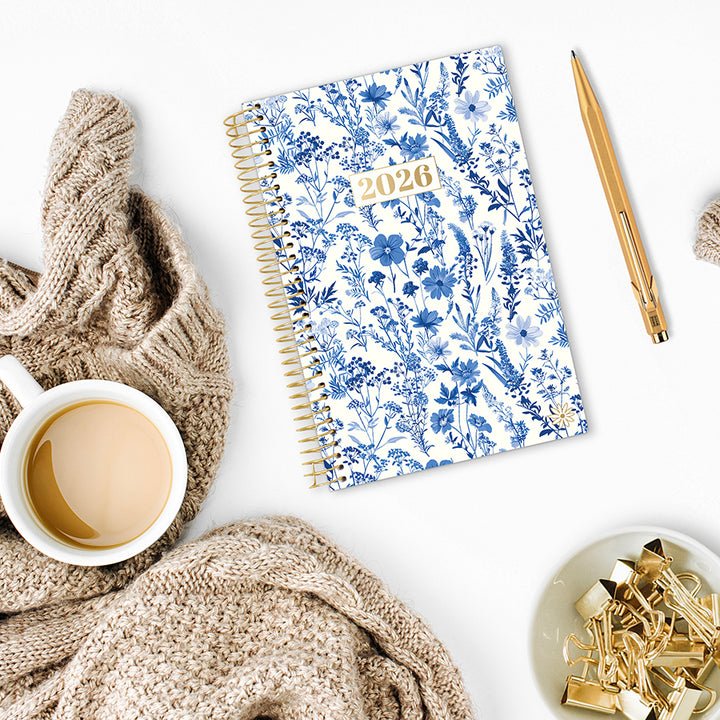 2026 Soft Cover Planner, 5.5" x 8.25", Blue & White Floral