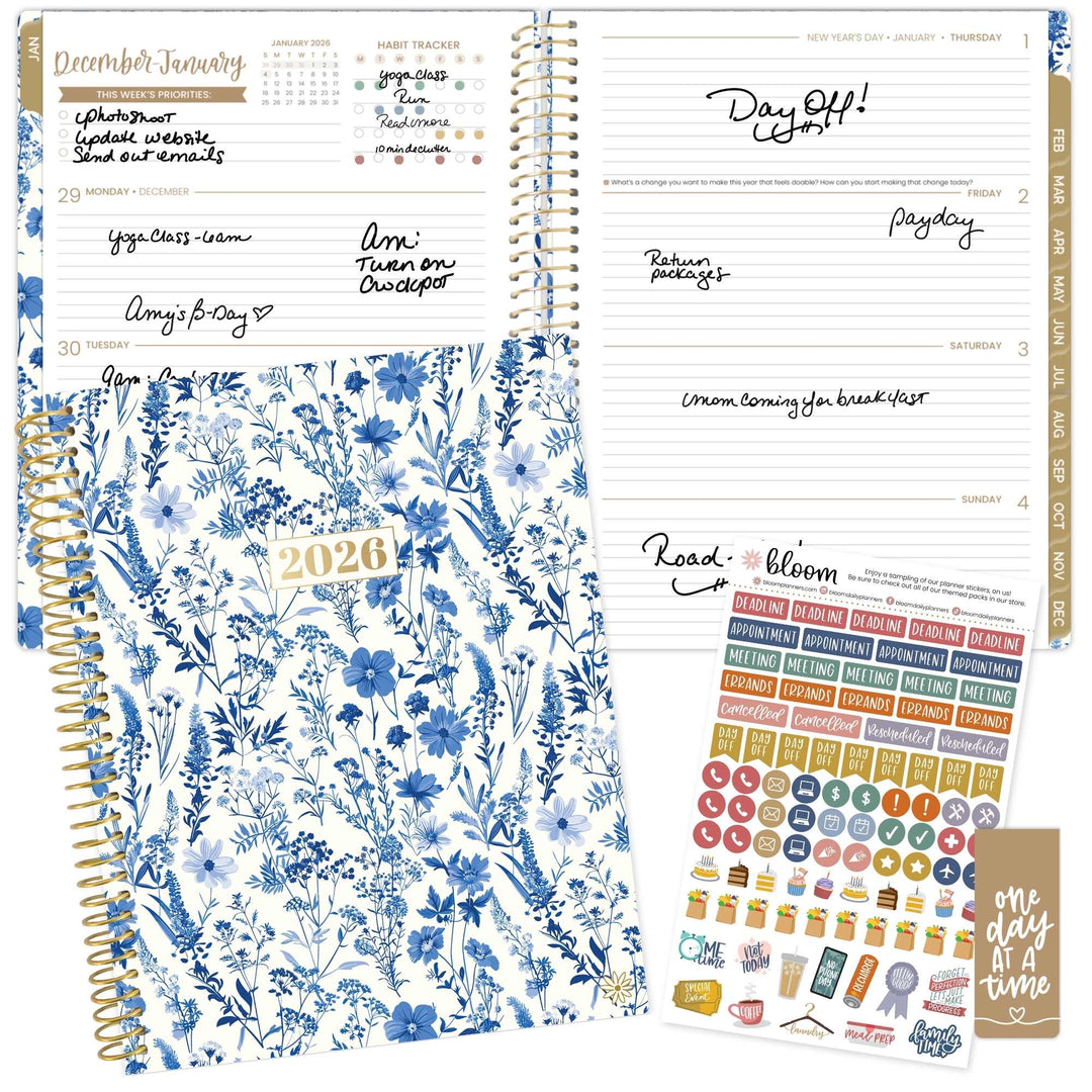 2026 Soft Cover Planner, 8.5" x 11", Blue & White Floral