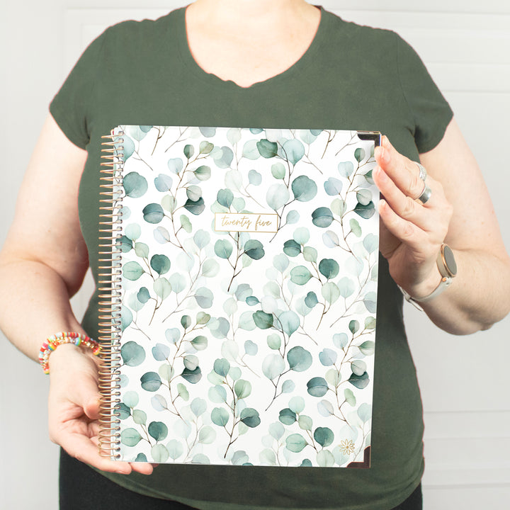 2025 Hard Cover Planner, 8.5" x 11", Boho Greenery