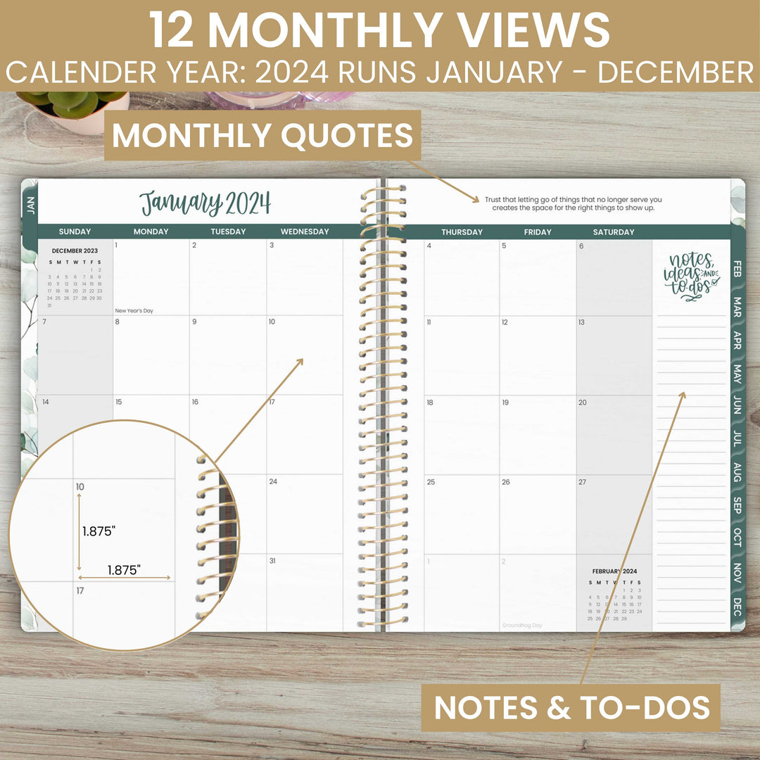 2024 Wall Calendar - 12 Months Calendar from January 2024 to December 2024,  Calendar 2024 with Thick Paper, 8.5 x 11, Vertical Calendar, Golden