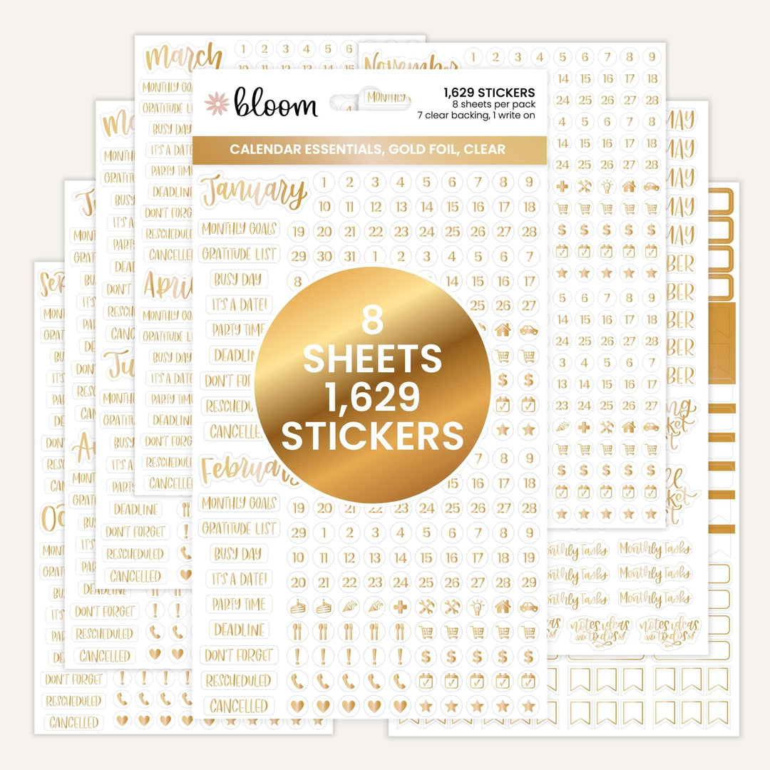 Planner Stickers | Calendar Essentials | Gold Foil on Clear - bloom daily planners