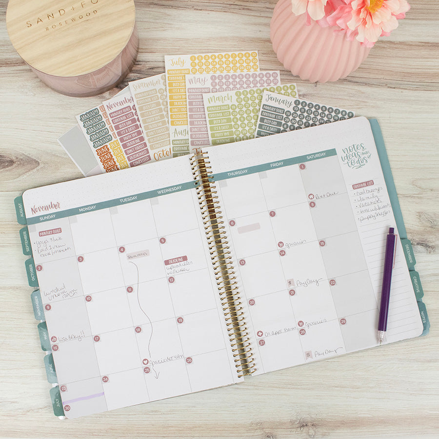 Planner Stickers, Calendar Essentials Pack, Retro Rainbow