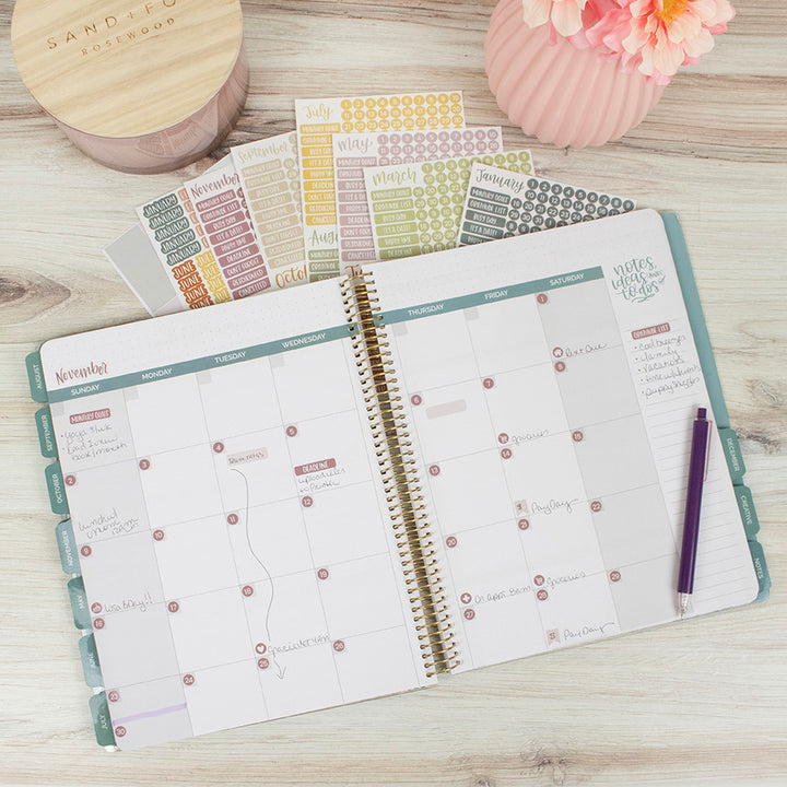 Planner Stickers, Calendar Essentials Pack, Retro Rainbow