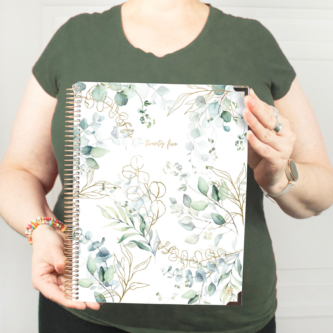 2025 Hard Cover Planner, 8.5" x 11", Eucalyptus, White