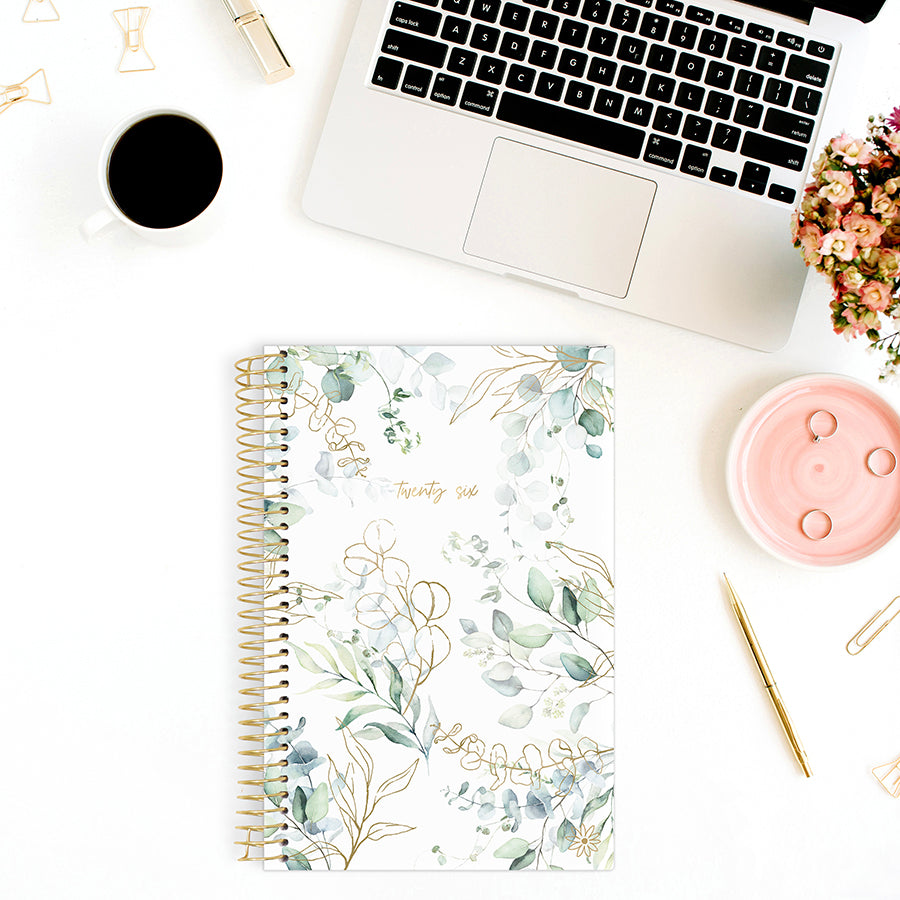 2026 Soft Cover Planner, 5.5" x 8.25", Eucalyptus, White
