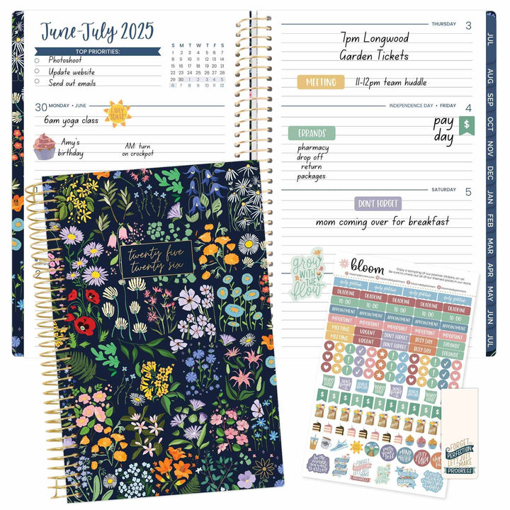 2025-26 Soft Cover Planner, 5.5" x 8.25", Garden Party, Navy