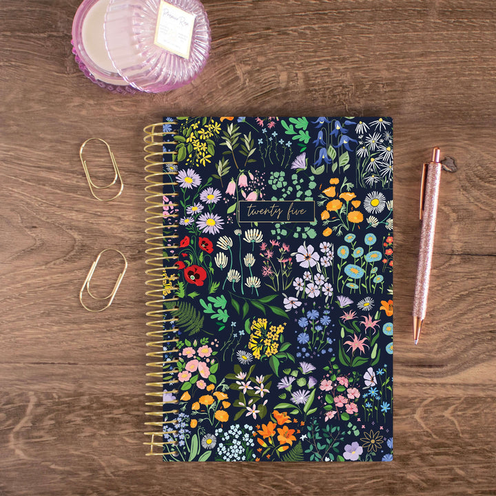 2025 Soft Cover Planner, 5.5" x 8.25", Garden Party, Navy
