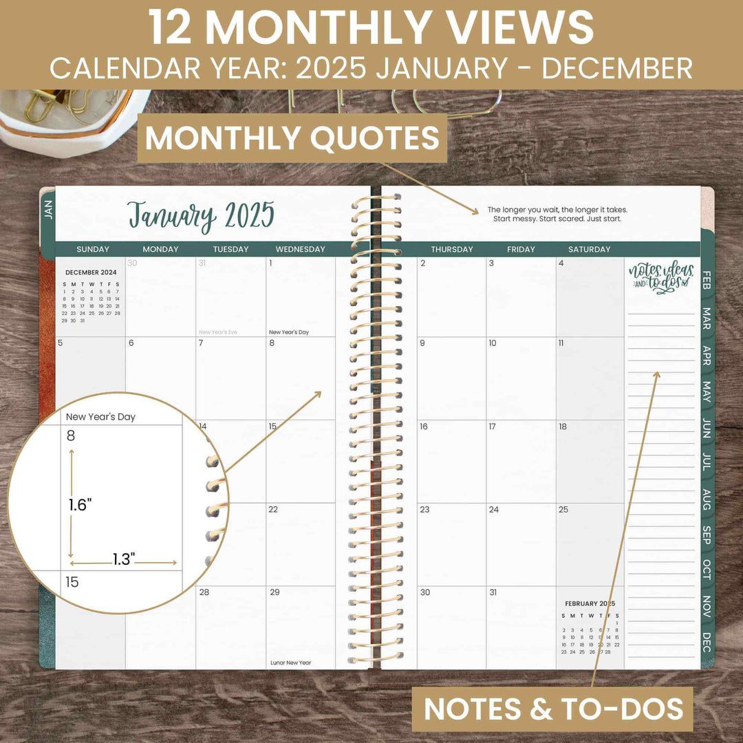 2025 Soft Cover Planner, 5.5" x 8.25", Earthy Abstract, Green