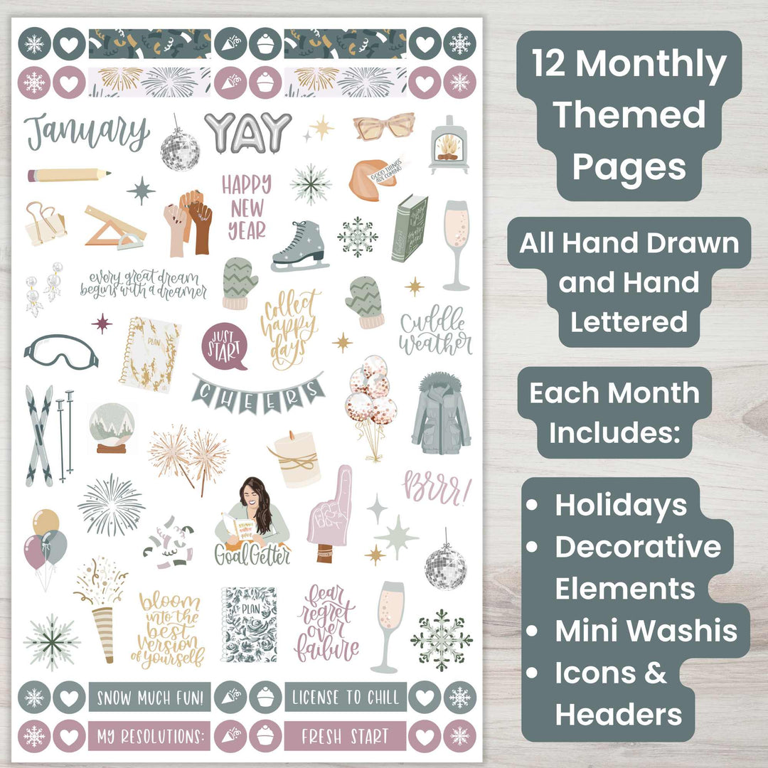 Planner Sticker Value Pack, Monthly Celebrations, Cool Tones