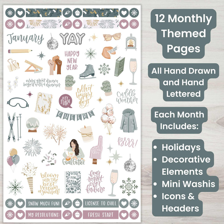 Planner Sticker Value Pack, Monthly Celebrations, Cool Tones