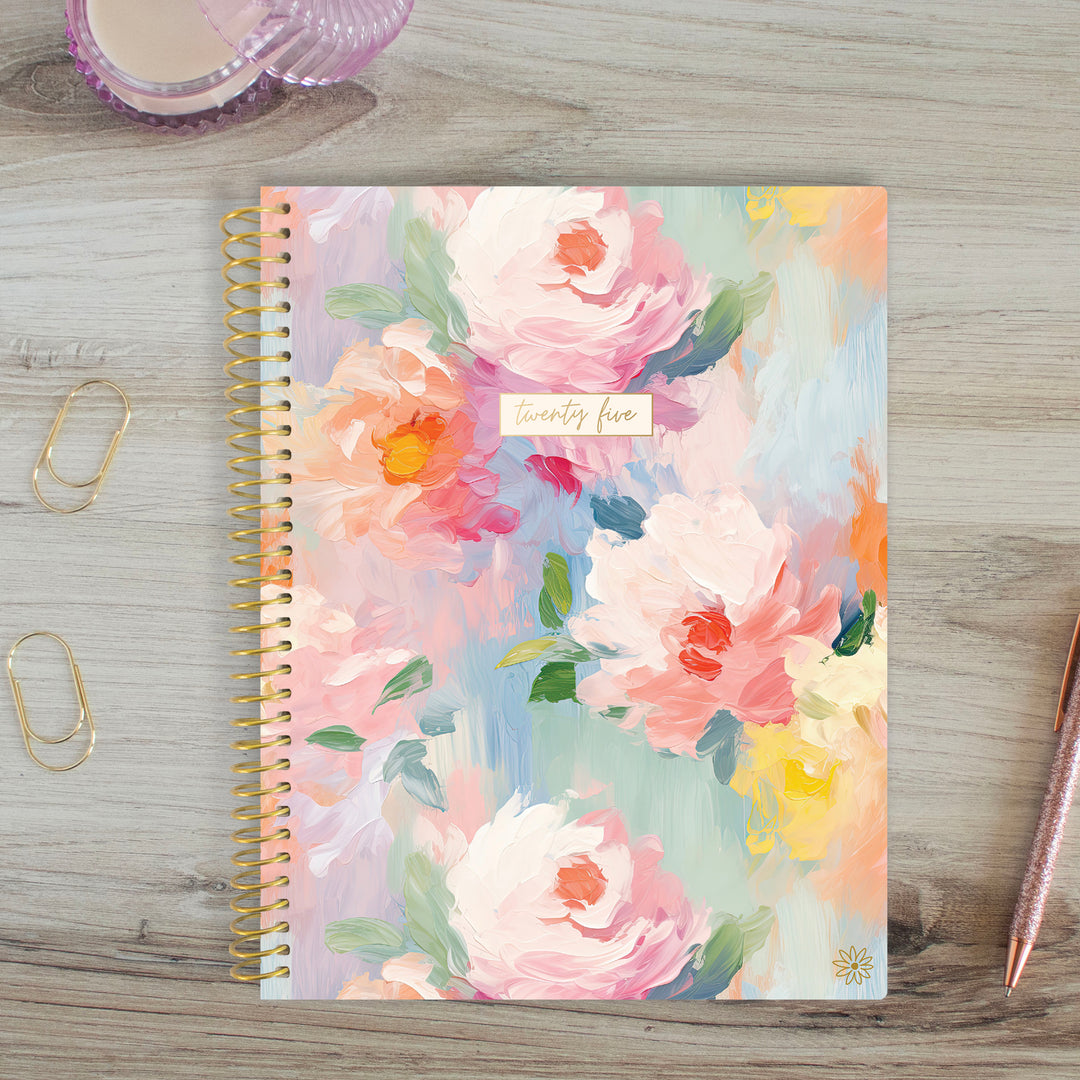 2025 Soft Cover Planner, 8.5" x 11", Painted Peonies