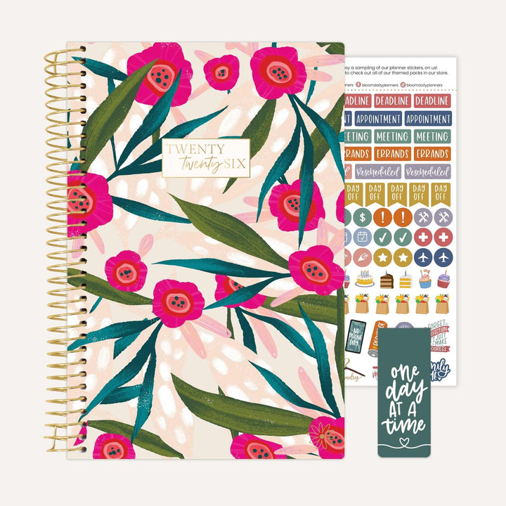 2026 Soft Cover Planner, 5.5" x 8.25", Pink Poppies