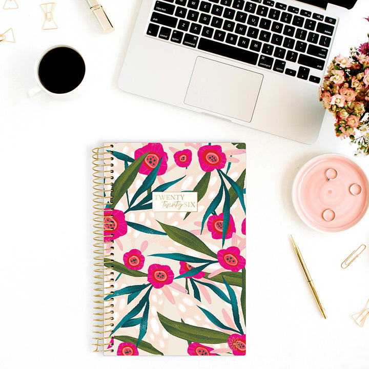 2026 Soft Cover Planner, 5.5" x 8.25", Pink Poppies