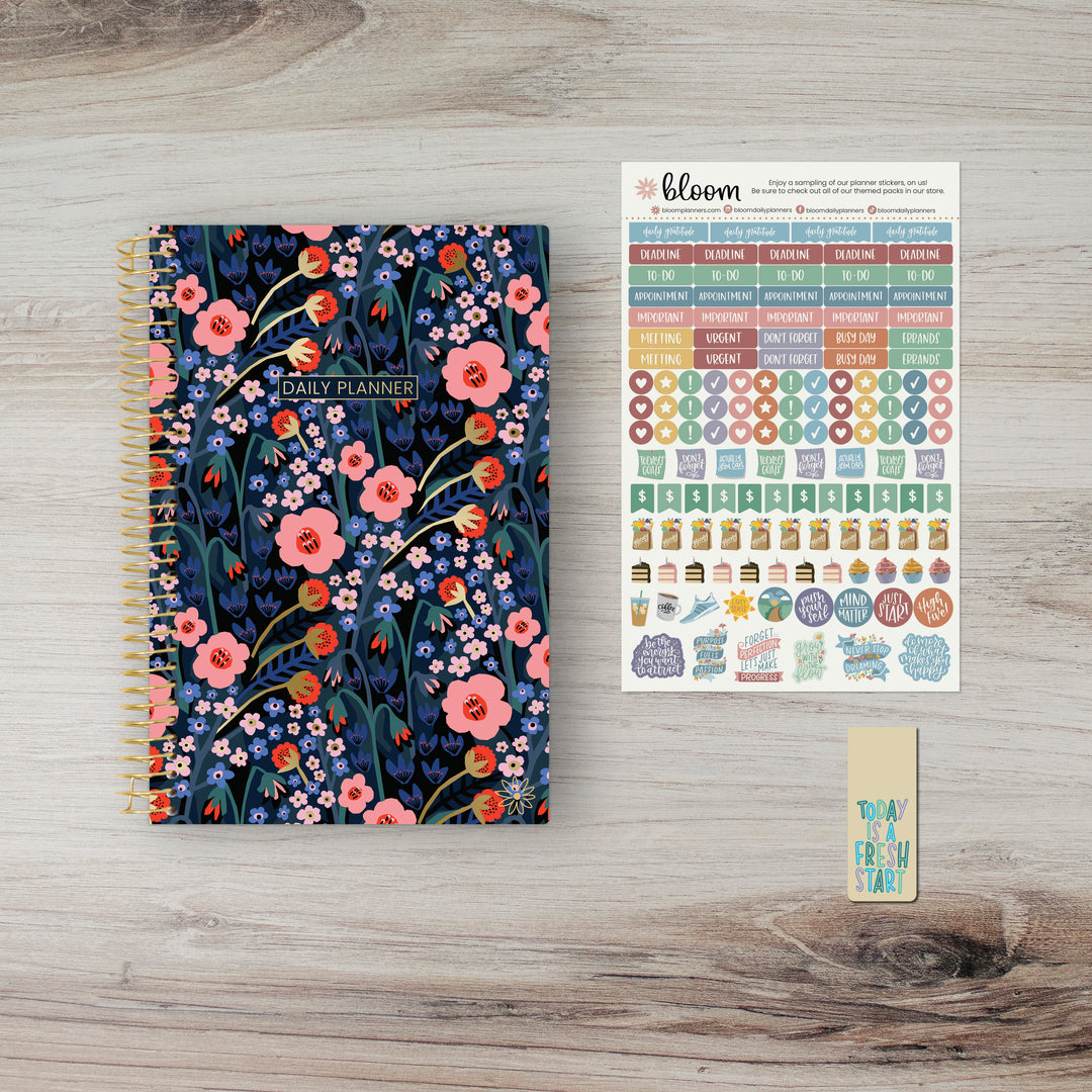 Undated Soft Cover Planner, 5.5" x 8.25", Poppy Meadow, Blue