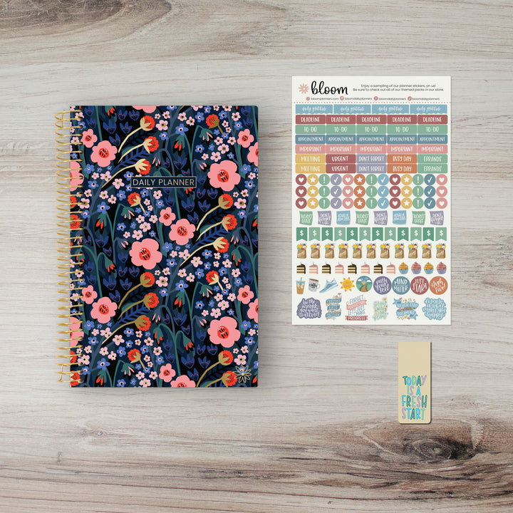 Undated Soft Cover Planner, 5.5" x 8.25", Poppy Meadow, Blue
