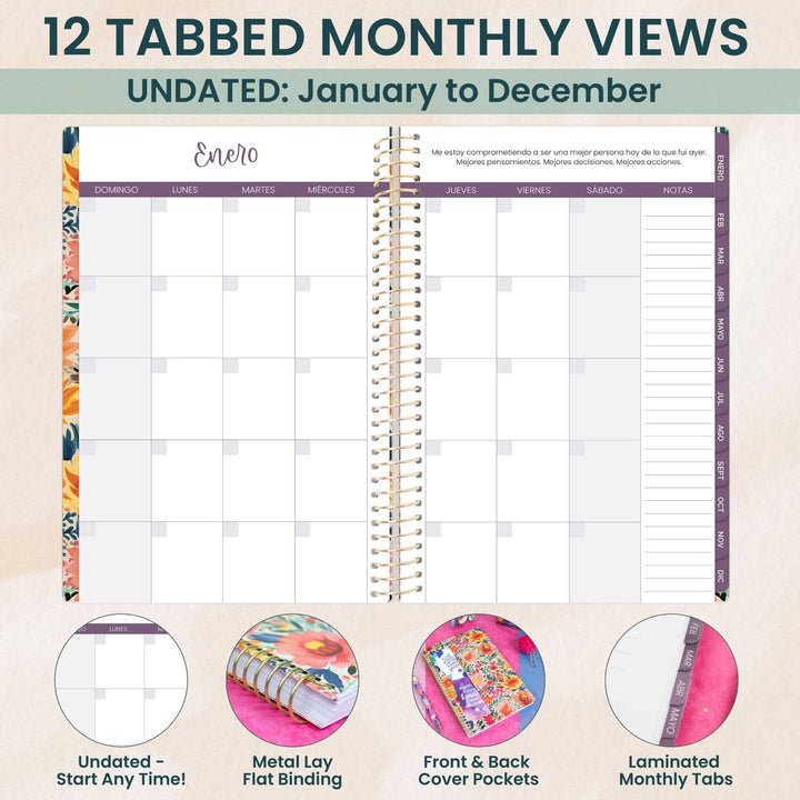 Undated Spanish Planner, Cheerful Garden