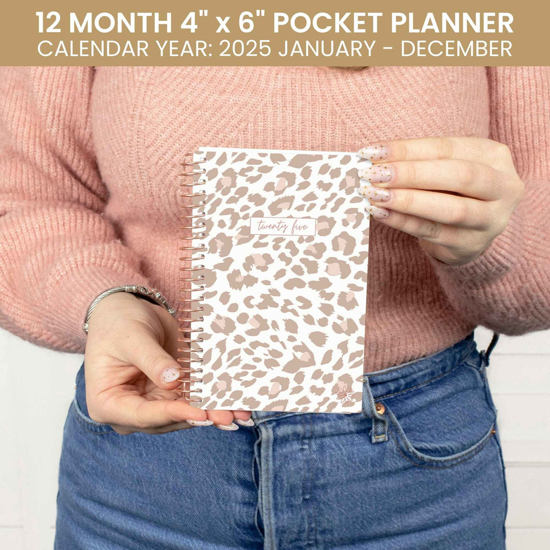 2025 Soft Cover Planner, 4" x 6", Tan Leopard