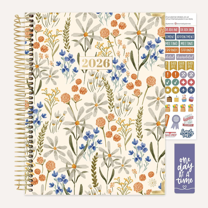 2026 Hard Cover Planner, 8.5" x 11", Whimsical Wildflowers