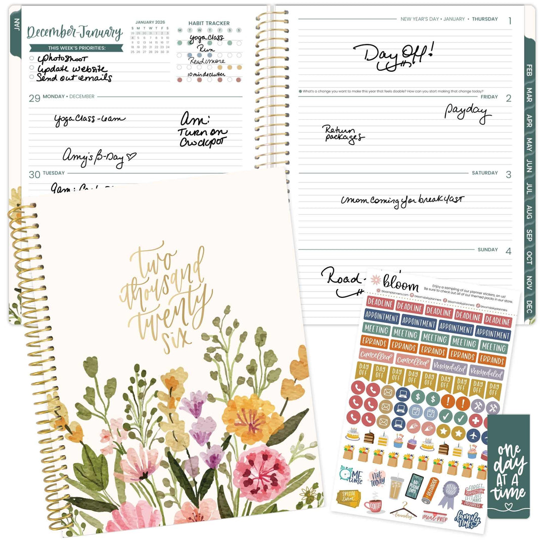2026 Soft Cover Planner, 8.5" x 11", Beige Bouquet